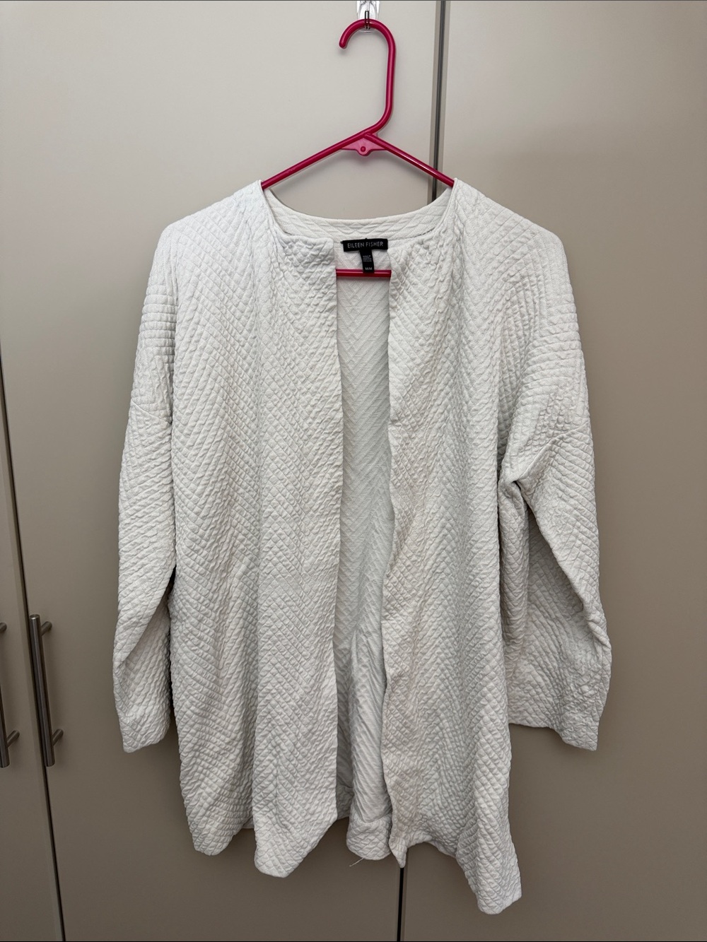 Eileen Fisher Silk Cream Quilted Open Cardigan